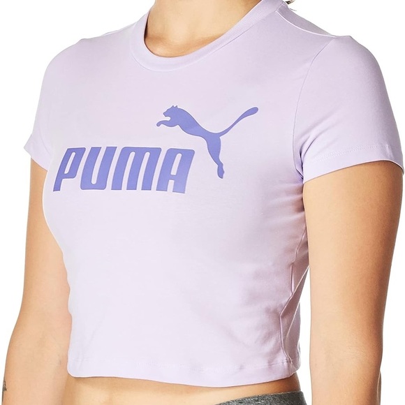 PUMA  Women's Essentials Slim Logo Tee Lavender Crop Top - Picture 1 of 7